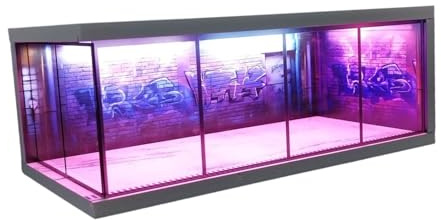 Harilla Vitrine für Modellautos aus Druckguss im Maßstab 1/64 mit Parkplatzszene, Tischdekor, Garagenvitrine für Sportwagen, B