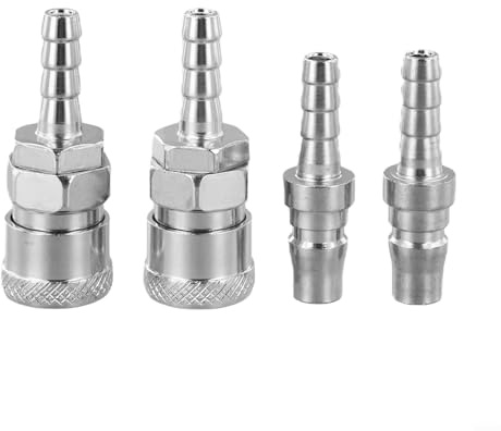 4-Piece Quick Release Gas Hose Copper Nozzle Connector for Garden, RV, Caravan - Zinc Alloy with Double Sealing For Ring and Built-in Shut-Off Valve, Silver