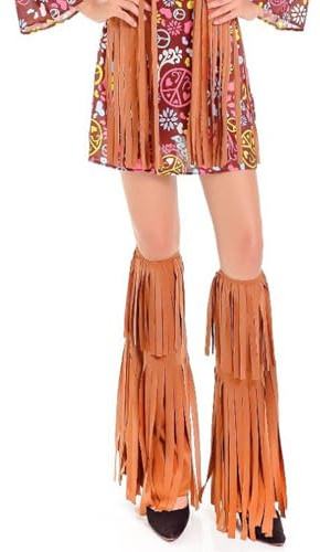 Generisch Hippie-Stiefelüberzüge für Damen, 60er-/70er-Jahre-Party, Kostüm für Frauen, Beinabdeckungen mit Quasten, Hippie-Kostüme, Zubehör, Halloween, Cosplay, Verkleiden