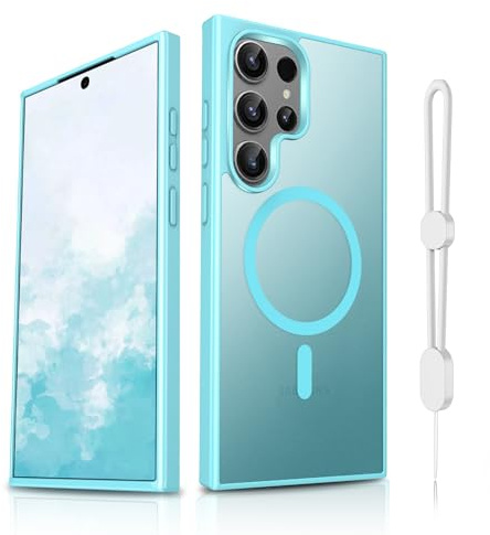 Dizn Magnetic Phone Case for Samsung Galaxy S23 Ultra, Fit for MagSafe,Cellphone Lanyard, Matte Translucent Thin Soft, Protection Cell Cover for Samsung Galaxy S 23 Ultra,Teal