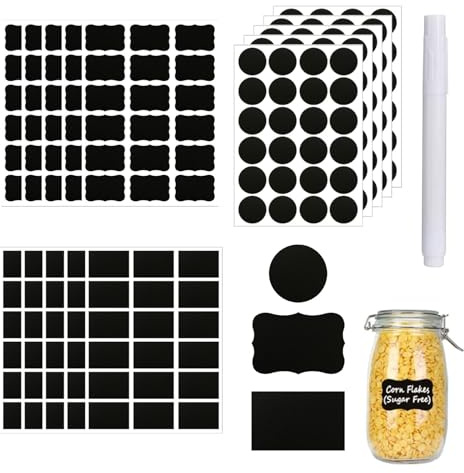 300 Aufkleber zum Beschriften mit 3stift,Etiketten Selbstklebend,Tafel Aufkleber,Wiederverwendbare und Wasserdichte Tafel Etiketten,Beschriften Aufkleber Für Gläser Für Küche Gewürzgläser Usw