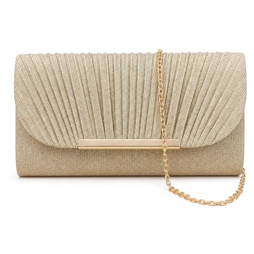 BORISCA Clutch Bags for Prom With Detachable Chain, Shell-Textured Flap Handbags for Women, Glitter Clutch Bags Suit Weddings, Brides, Balls, Parties