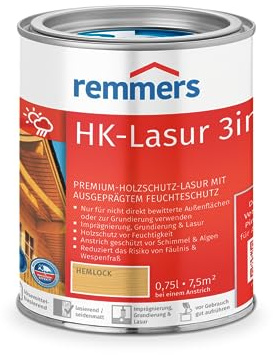 Remmers HK-Lasur 3in1 hemlock, 0,75 Liter, Holzlasur aussen, 3facher Holzschutz mit Imprägnierung + Grundierung + Lasur, Feuchtigkeit- und UV-Schutz