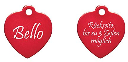 Hundemarke Herz mit Gravur auf beiden Seiten (S (25x28mm), rot)