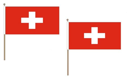 Drapeau Suisse 45x30cm HAMPE en bois - LOT DE 10 Drapeaux helvétique 30 x 45 cm - AZ FLAG