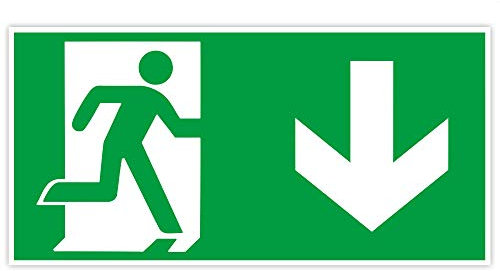 Hochwertiges Notausgangsschild Pfeil unten - 30x15 cm langnachleuchtend + selbstklebend - Original Protecticure Fluchtwegschild PVC -Rettungszeichen/Rettungsschild/nachleuchtend