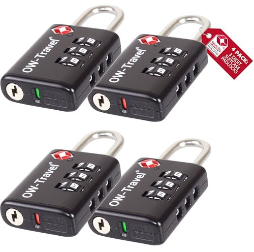 OW-Travel Zahlenschloss 3 Stellig mit Open Alert Anzeige Kofferschloss Vorhängeschloss Gepäckschloss Sicherheitsschloss Lock TSA Schloss Zahlencode für Reisekoffer Spind Rucksack Luggage:4 Schwarz