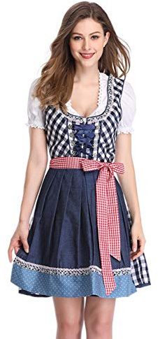 KOJOOIN Abito Donna Dirndl Bavaria Oktoberfest Set 3 Pezzi Camicia e Grembiule Dirndl Manica Corta Grembiule Bavarese Oktoberfest Cameriera Abiti da Festa