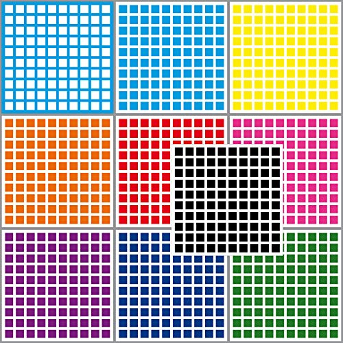 1000 Klebe Quadrate 10mm selbstklebend farbige eckige Punkte Aufkleber PVC Deko Folie Etiketten Inventur (bunt)
