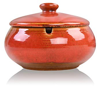 K COOL Cenicero con tapa para cigarrillos, de cerámica, sin humo, inodoro, impermeable, resistente al viento, para el hogar, oficina, mesa, exterior, patio, balcón (rojo)