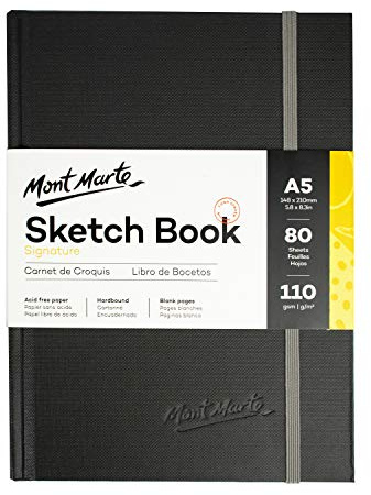 Mont Marte Sketchbook A5 – 80 Fogli – 110 g/m² – Carta di alta Qualità – Quaderno da Disegno ideale per Schizzi e Disegni
