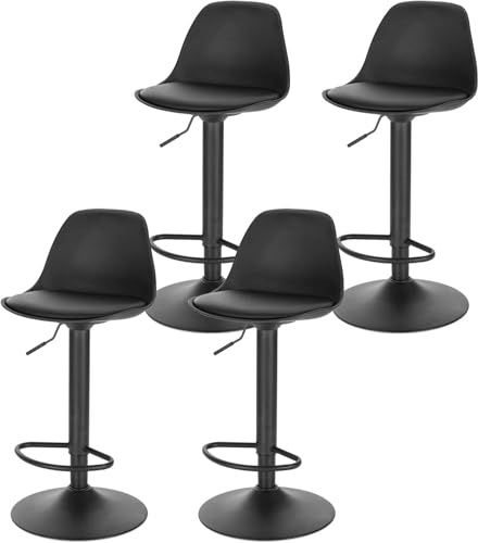 Lestarain 4 Stücke Barhocker,360°Drehbar Hocker Barstuhl mit Rückenlehne höhenverstellbar Tresenhocker Küchenhocker aus Kunststoff Bistrohocker, Schwarz