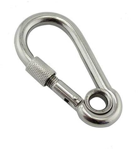 Constrabo| 2X Karabiner mit Auge & Schraubverschluss 100x10 mm| DIN 5299 C| Stahl Verschlusskarabiner 350 kg| Schraubkarabiner mit Kausche| Schnapphaken- Feuerwehr Karabinerhaken mit Auge & Sicherung