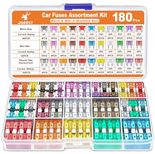 JOREST 180Pcs Car Fuse Assortment Kit, 60 Mini Blade Automotive + 60 Standard Auto Fuses + 60 Micro Fuses + Fuse Puller – for Car/RV/Truck/Motorcycle(2Amp 3A 5A 7.5A 10A 15A 20A 25A 30A 35A 40A)