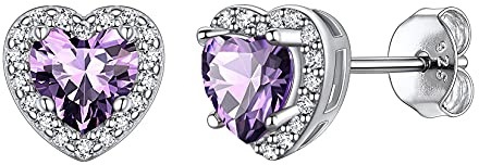Suplight Pendientes de plata con circonita, pendientes de mujer de plata 925 con piedras de la suerte, 12 meses, accesorios elegantes con caja de regalo