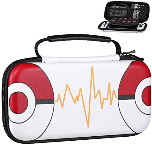 MoKo Custodia da Trasporto Compatibile con Switch OLED 2021/Switch, Custodia Protettiva per Giochi Console Switch, con 10 Tasche per Le schede di Gioco, Chiusura Cerniera - Pokeball