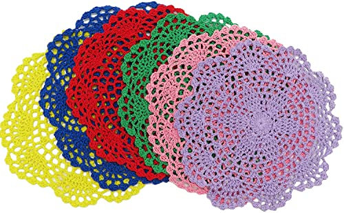 6 Stück Deckchen aus Stoff mit Spitze, Häkeldeckchen für Tische, Tischsets, Platzsets für Küchenuntersetzer, Deckchen, rund, handgefertigt, gehäkelt, Baumwolle, Spitze, Glasschale (6 Stück, 6 Farben)