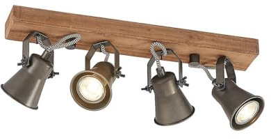 Ceiling Light 'Grandesa' dimmable (Vintage, Antique) in Brown Made of Wood for e.g. Living Room & Dining Room (4 Light Sources, GU10) from Lindby | floodlight, Spotlight