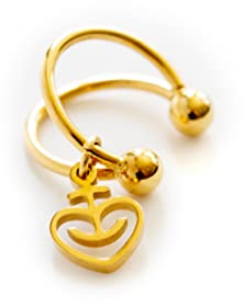 Astra Two Rings Ear Cuff Ohrklemme Ohrstecker mit Herzanker Anhänger aus Edelstahl (1 Stück) Gold Geschenkidee aus St Pauli