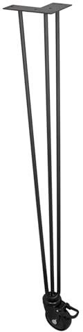 WAGNER Möbelbein/Tischbein/Möbelfuß - Hairpin Leg - Retro Style - Stahl pulverbeschichtet schwarz, 12 x 12 x 81 cm, Bein konisch/schräg, mit Rolle Ø 75 mm mit Bremse, Anschraubplatte - 12828901