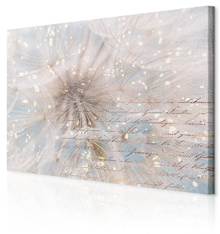decomonkey Bilder Pusteblume 90x60 cm 1 Teilig Leinwandbilder Wandbild blau | Strukturleinwand, Holzkeilrahmen, Bild auf Leinwand, Kunstdruck, Wanddeko, Wohnzimmer, Wanddekoration, Modern, Löwenzahn