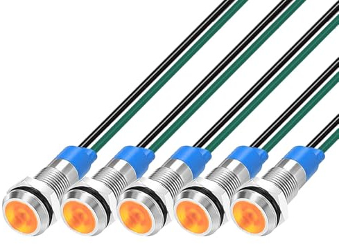 Gebildet 6mm LED Metal Indicator 3V-4.5V-5V-6V-7.5V-9VDC Energy Saving LED Light, Waterproof Signal Indicator Lamp with Wire (5pcs x Orange)