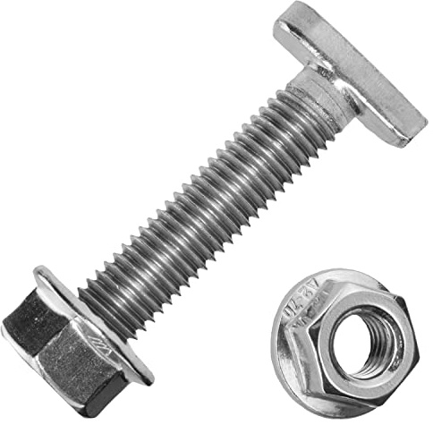 Hammerkopfschrauben M8x20 mm mit Flanschmuttern M8 aus Edelstahl A2 (10 Stück) | DIN 6923 - Ankerschienenschrauben - Sechskantmuttern mit Flansch von MESAROS®