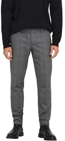 ONLY & SONS O&S Stoffhose Chino Elegante Business Pants Karierte Stretch Trousers Slim Fit Tapered Leg ONSMARK, Farben:Grau, Größe Hosen:33W / 30L, Beinlänge:L30