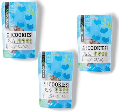 FAVLY Petfood getreidefreier Hundekeks - Sorte: Pute 360g - nur 3 Zutaten, zuckerfrei, kleines & Crunchy Hundeleckerli, Trainingssnack - hohe Akzeptanz (3er Pack)