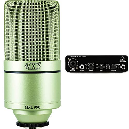 MXL 990 Kondensatormikrofon, Silber & Behringer UMC22 Audiophiles 2x2 USB Audio Interface mit Midas Mikrofonvorverstärker
