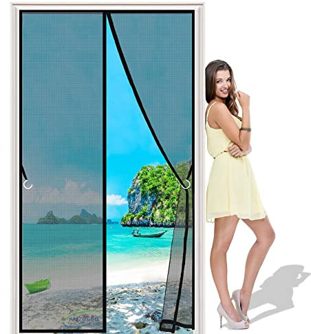 Fliegengitter tür 220x235 cm Magnetischer Fliegenvorhang Moskitonetz, Insektenschutz, für Kellertür Wohnzimmer Terrassentür, Fliegenschutz ohne Bohren - Schwarz H