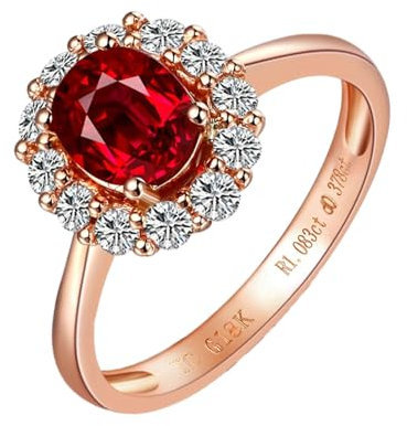 KnSam Echt Schmuck Ring Rubin 1ct Rot, Eheringe Rotgold 750 18K Oval Design Verlobungsring Freundschaftsringe Trauringe Diamantring 0.3ct für Damen, Gr.65 (20.7)