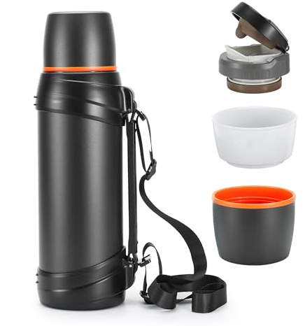Olerd Grande flasque – Bouteille isotherme en acier inoxydable de 2 l pour voyage avec tasse sans BPA – Bouteille sous vide surdimensionnée