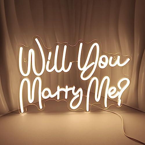 Letreros de neón con texto en inglés Will You Marry Me para decoración de pared, letrero de luz LED blanco cálido para decoración de habitación, letrero iluminado para fiesta de cumpleaños