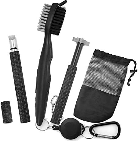 Fvoagaou Golfschläger-Reiniger-Set, einziehbare Golfbürste und 2 Golfschläger-Rillenschärfer für U- und V-Nuten, Golfschläger-Reinigungsset