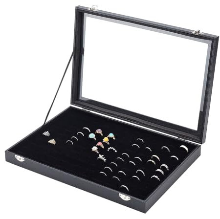 AHANDMAKER Ring-Organizer-Tablett Für Schmuckausstellung, Ringbox Für Damen, 100 Steckplatz, Ringhalter Mit Transparentem Deckel, Samt-Ring-Aufbewahrungsbox Für Schmuck, Schwarz