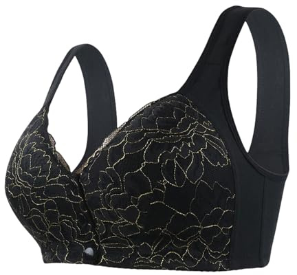 SCOCCA BHS för kvinnor bh med främre knapp, minimizer BH för kvinnor med full täckning, spetsbehå för kvinnor stöd, svart, 130C