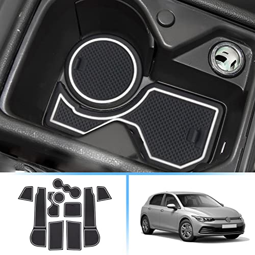 Coleya Antirutschmatten Kompatibel mit VW Golf 8 MK8 2020-2024, Mittelkonsole Gummimatten Türnaht Matten Getränkehalter Matte, VW Golf 8 Zubehör Gummi rutschfeste Matten (Weiß)