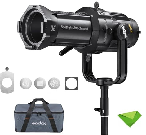 Godox VSA-36K Attacco faretto 36° per luce LED con montaggio Bowens Monoluce con set GOBO Modificatore lente di proiezione per flash monoluce stroboscopico da studio con montaggio Bowens e luci LED