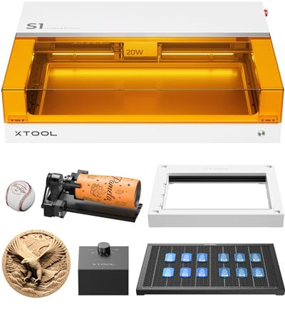 xTool_S1_20W_Lite_Deluxe Laser Graviermaschine, Geschlossene Sicherheit Laser Cutter,Pin Punkt Positionierung, Autofokus, 600mm/s Geschwindigkeit, 498 * 333mm Arbeitsbereich für Metall, Holz