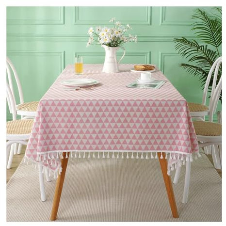 Gualiy Tischdecke Modern Wohnzimmer, Tischdecken 140x220CM Polyester Tischdecke Abwaschbar Party Dreieck Muster Tischdecke für Glastisch, Rosa