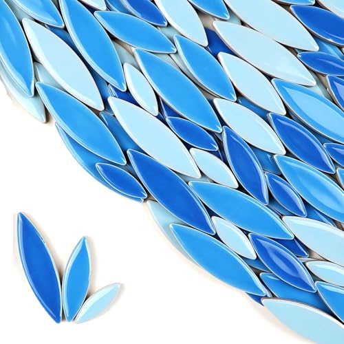 ZWCT 200 g Keramik-Mosaik-Set, bunte Blütenblätter, Keramik, Blattader, Mosaikfliesen, Bastelmaterialien, Mosaik-Kunstmaterialien – blaue Mischung