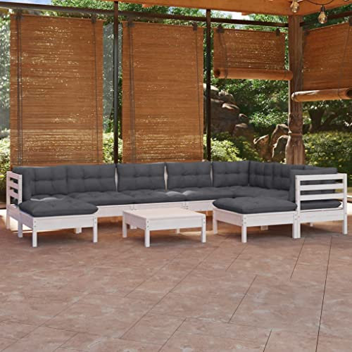 DYRJDJWIDHW europaletten,gartenmöbel Set,palettenkissen,10-TLG. Garten-Lounge-Set mit Kissen Weiß Kiefer MassivholzGeeignet für Garten, Swimmingpool, Wohnzimmer, Terrasse