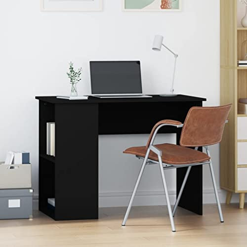 PIXZSSI Computertisch mit Regal Schwarz Holzwerkstoff 100x55x75 cm Buro Möbel Side Table Writing Table Computer Desk Work Desk Shelf Home Office Furniture Schreibtisch Ablage Bürotisch