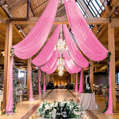 Highdi Hochzeit Vorhang Hochzeitsbogen, Chiffon Stoff Decken Gardinen Dekoration Tüll Vorhänge Freihanddeko für Hochzeit Geburtstag Party Fotografie Taufe (75x400cm,Rosa)