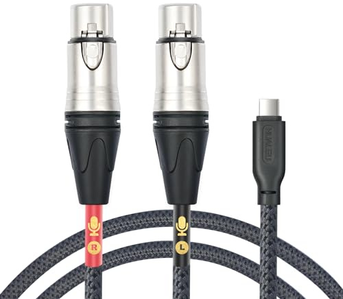 HUALUE 3.3Feet Stereo Dual XLR Female to USB C,Smartphone USB C Microphone Cable，Dual Channel Stereo Input USB C to XLR Female for iPhone 15 ipad Dynamic Microphone Laptop