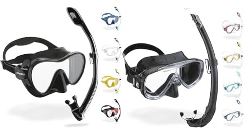 Cressi F1 + Dry Combo - Rahmenlose Maske + Schnorchel Dry Combo Set & Onda Mare - Schnorchelset Onda Maske und Schnorchel Mexico, Schwarz/Schwarz, Einheitsgröße, Erwachsene Unisex