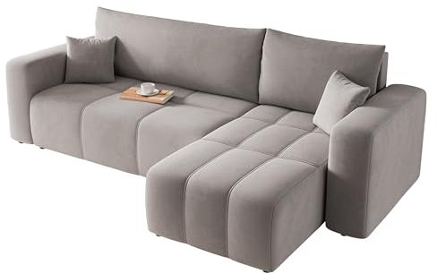 GREKPOL Sofa mit Schlaffunktion 145x248 - Hellgrau Ecksofa mit Schlaffunktion und Bettkasten - Sofa 3 Sitzer - Schlafsofa - Couch - Schlafsofa mit Bettkasten