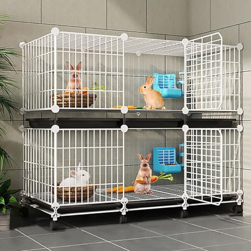Kaninchenstall für Den Innenbereich Meerschweinchen Käfig Kleintierkäfig, Kleintier-Laufstall Zum Selbermachen für Meerschweinchen/Hase(White,107 * 37 * 90cm)
