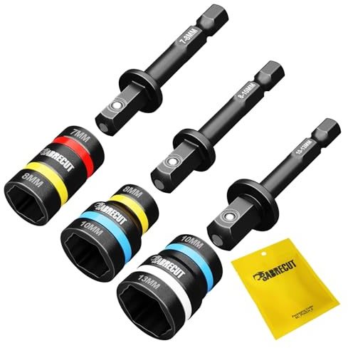 3 x SabreCut SCDINK1 Dual Size Magnetic Reversable 2-in-1 Easy Clean Impact Rated Hex Head Nut Socket Drivers (Sizes: 7mm/8mm, 8mm/10mm & 10mm/13mm) for Drills and Impact Drivers